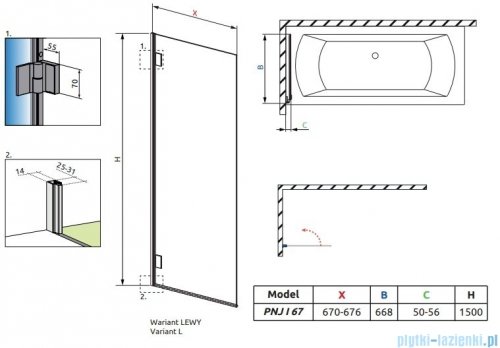 Radaway Carena Pnj parawan nawannowy 67 lewy przejrzyste 1202101-101L