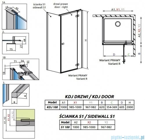 Radaway Fuenta New Kdj kabina 100x100cm prawa szkło przejrzyste 384040-01-01R/384052-01-01