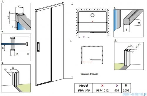 Radaway Idea White Dwj drzwi 100cm prawe szkło przejrzyste 387014-04-01R