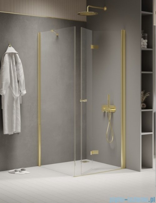 New Trendy New Soleo Light Gold 90x120x195 cm kabina prawa drzwi składane pojedyncze wspornik skośny złoty jasny połysk/szkło przejrzyste  K-1936