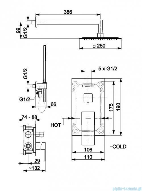 KFA LOGON BLACK podtynkowy zestaw prysznicowy z baterią 3 funkcyjną czarny 5139-501-81