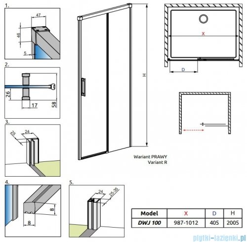 Radaway Idea Black Dwj drzwi wnękowe 100cm prawe czarny mat/szkło przejrzyste 387014-54-01R