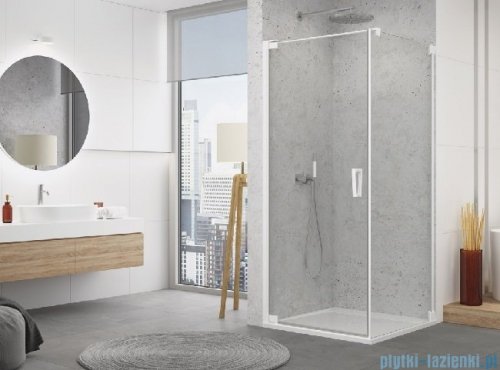 SanSwiss Cadura White Line drzwi wahadłowe 90cm jednoczęściowe lewe z profilem przyściennym biały mat CA1CG0900907