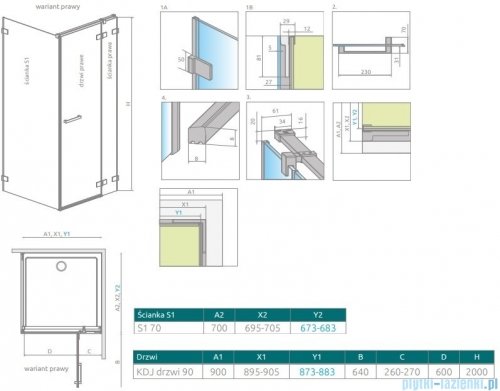 Radaway Euphoria KDJ Kabina 90x70 prawa szkło przejrzyste 383612-01R/383241-01R/383055-01