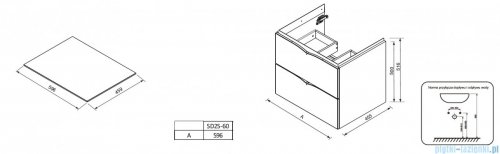 rysunek techniczny Oristo Siena szafka z blatem 60x50x45cm szary mat OR45-SD2S-60-12/OR00-BU-60-12