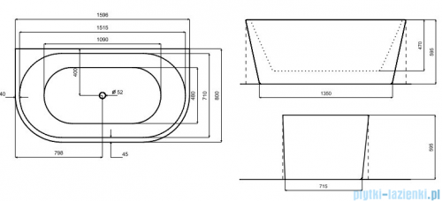 Besco Vica New wanna 160x80cm wolnostojąca przyścienna z odpływem klik-klak biały z napełnieniem przez przelew #WAS-160VNBN