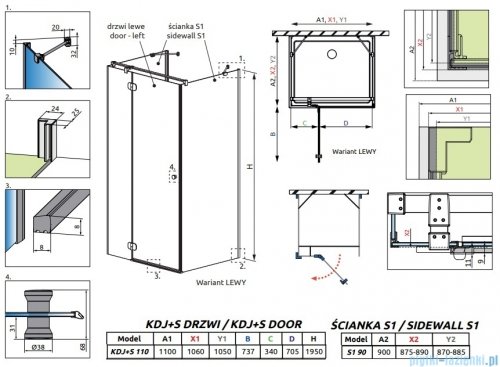 Radaway Torrenta KDJ+S kabina prysznicowa 90x110x90 lewa chrom połysk/przejrzyste 1330090-01-01/133311-01-01L/1330090-01-01