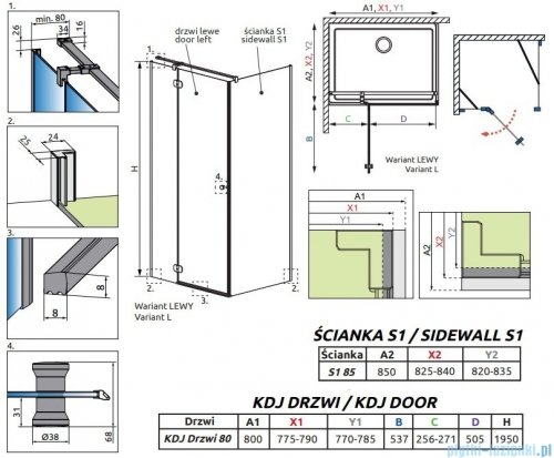 Radaway Torrenta KDJ kabina prysznicowa 80x85 lewa przejrzyste wspornik krzyżowy 133280-01-01L/1330085-01-01