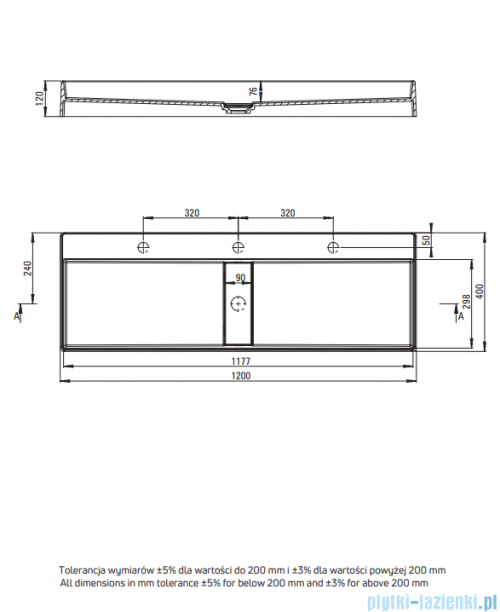 Deante Blur Umywalka granitowa nablatowa z maskownicą 120x40x12 alabaster CQB_AU2S