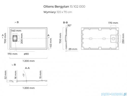 Oltens Bergytan brodzik prostokątny 120x80 cm RockSurface biały 15103000