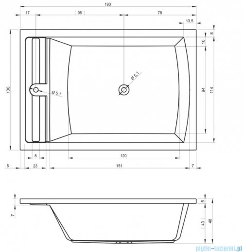 Riho Limited Anna wanna prostokątna 190x130cm z hydromasażem THERMAE LINE lewa B065005005