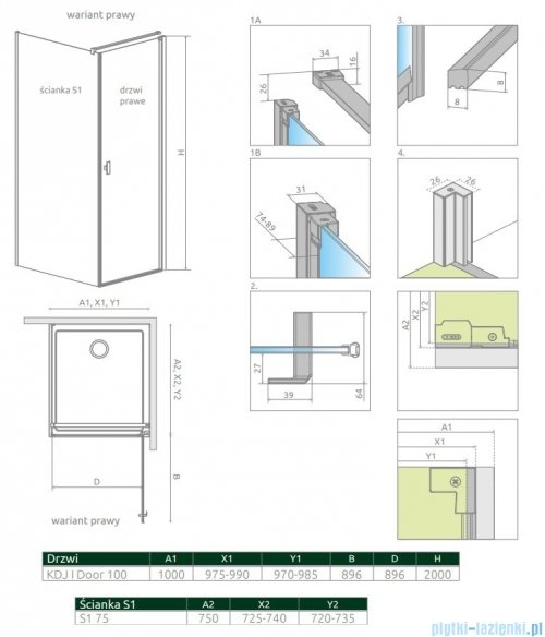 Radaway Nes Kdj I kabina 100x75cm prawa szkło przejrzyste 10022100-01-01R/10039075-01-01