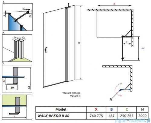 Radaway Nes KDD II walk in kabina 80cm prawa przejrzyste 10031080-01-01R