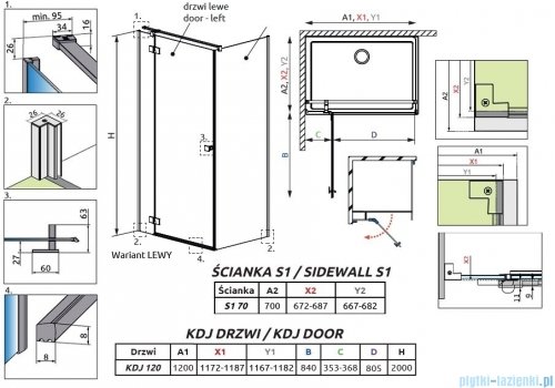 Radaway Essenza Black Kdj kabina 120x70cm lewa szkło przejrzyste 1385042-54-01L/1384048-01-01