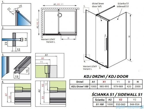 Radaway Furo Gold Kdj kabina 100x100cm lewa szkło przejrzyste 10104522-09-01L/10110480-01-01/10113100-01-01