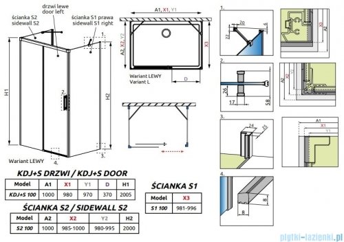 Radaway Idea Black Kdj+s kabina prysznicowa 100x100x100 lewa czarny mat/szkło przejrzyste 10116100-54-01L/387052-54-01R/10117100-01-01