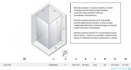 New Trendy Eventa Gold Shine kabina prysznicowa prostokątna 110x80x200 cm prawa przejrzyste Złoty połysk EXK-4738