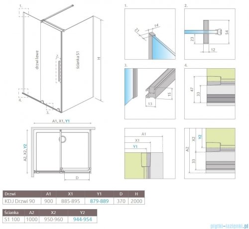 Radaway Furo Kdj kabina 90x100cm lewa szkło przejrzyste 10104472-01-01L/10110430-01-01/10113100-01-01