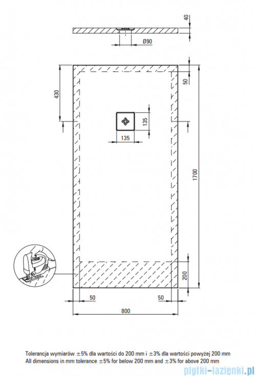 Deante Silia Brodzik akrylowy prostokątny 170x80 cm biały KSKA00817B