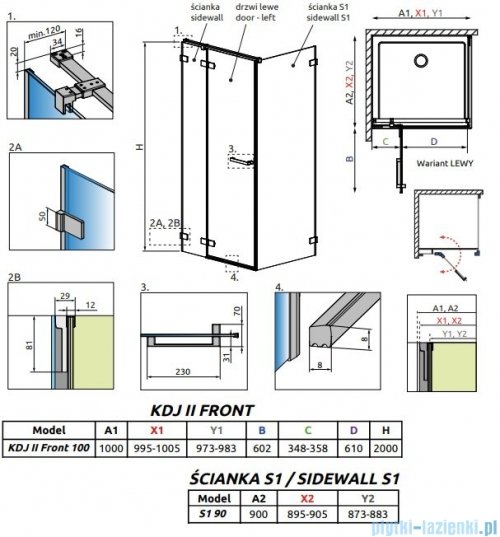 Radaway Arta Kdj II kabina 100x90cm lewa szkło przejrzyste 386455-03-01L+1386042-03-01L+386021-03-01