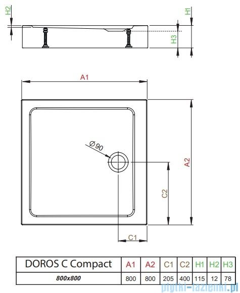 Radaway Doros C Compact Stone brodzik kwadratowy 80x80x11,5cm antracyt SDRC8080-05-64S