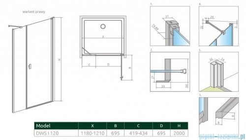 Radaway Nes 8 Dws I drzwi wnękowe 120cm prawe przejrzyste 10078110-01-01R/10078112-01-01