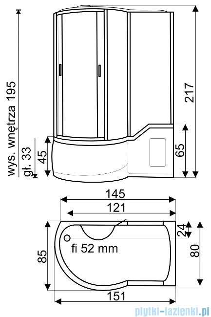 Novoterm Fantasia-P Kabina hydromasażowa 151x85x217 cm Prawa