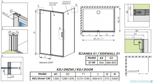 Radaway Premium Pro Kdj kabina 130x90cm lewa szkło przejrzyste 1015130-01-01L/1016090-01-01