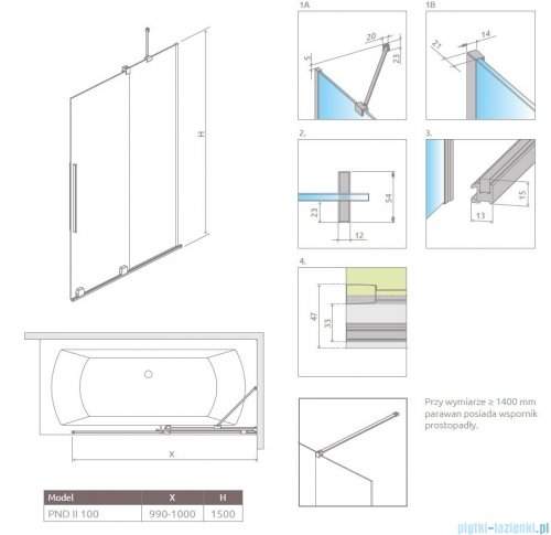 Radaway Furo PND II parawan nawannowy 100cm prawy szkło przejrzyste 10109538-01-01R/10112494-01-01