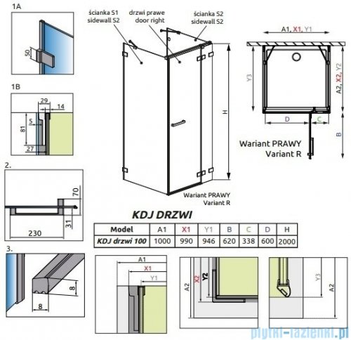 Radaway Euphoria KDJ+S Drzwi prysznicowe 100 prawe szkło przejrzyste 383612-01R/383220-01R