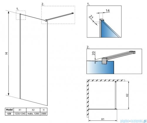 Radaway Modo New II Brushed Copper kabina Walk-in 125x200 szczotkowana miedź 389125-93-01