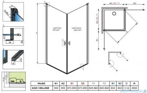 Radaway Nes 8 Black Kdd I Frame kabina 90x90cm czarny mat/szkło przejrzyste 10071090-54-56L/10071090-54-56R