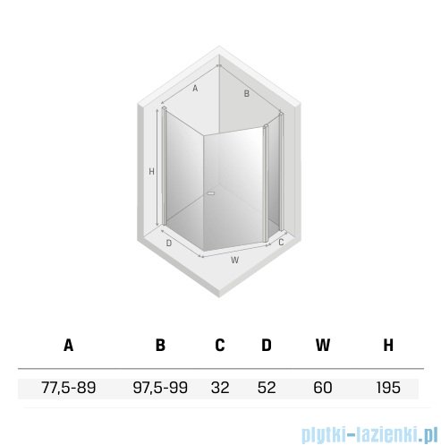 New Trendy New Soleo Black 100x80x195 cm kabina pięciokątna asymetryczna uniwersalna drzwi pojedyncze prawe czarna szkło przejrzyste K-0615