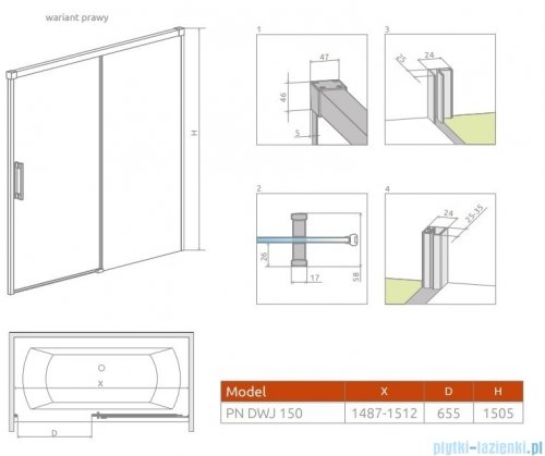 Radaway Idea Black Pn Dwj parawan nawannowy 150cm prawy czarny mat/szkło przejrzyste 10003150-54-01R