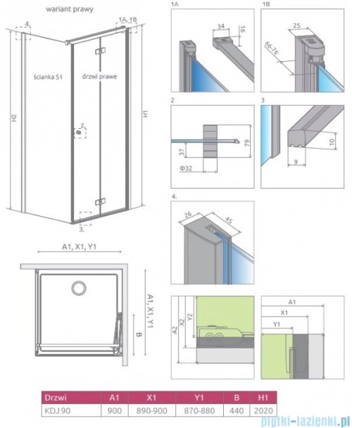 Radaway Fuenta New KDJ-B drzwi 90cm prawe przejrzyste 384082-01-01R