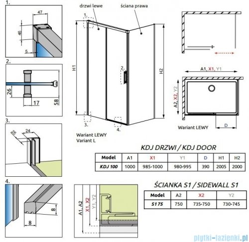 Radaway Idea Kdj Brushed GunMetal kabina 100x75cm lewa szczotkowany grafit 387040-92-01L/387049-92-01R