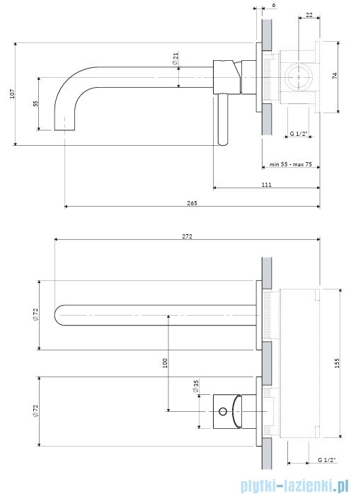 Omnires Y bateria umywalkowa element natynkowy z długą wylewką biały mat Y1215HLROWM