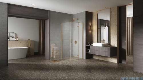 New Trendy Nesta Gold Brushed kabina 90x70x200 cm prawa wspornik równoległy  złoto szczotkowane/szkło przejrzyste K-4436