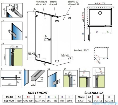 Radaway Arta Kds I kabina 130x75cm prawa szkło przejrzyste 386820-03-01R+1386102-03-01+386108-03-01