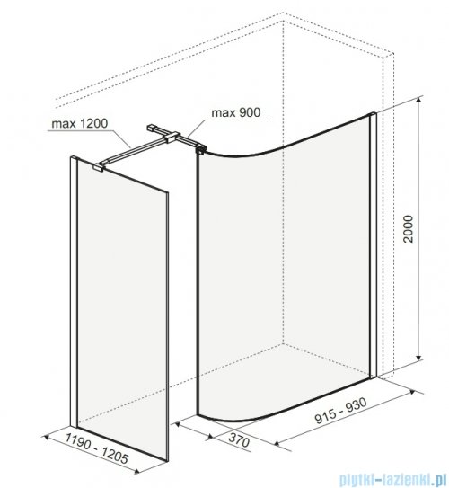 Excellent Vidoq walk-in kabina prysznicowa gięta, ścianka prosta 120cm, ścianka gięta 93cm czarny mat KAEX.1507.K.1200.0930.BL