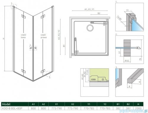 Radaway Nes KDD B Brushed Gold kabina 80x80 szczotkowane złoto 10024080-99-01L/10024080-99-01R