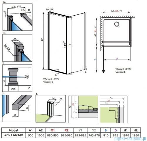 Radaway Eos KDJ I kabina prysznicowa 90x100 lewa przejrzyste 137533-01-01L