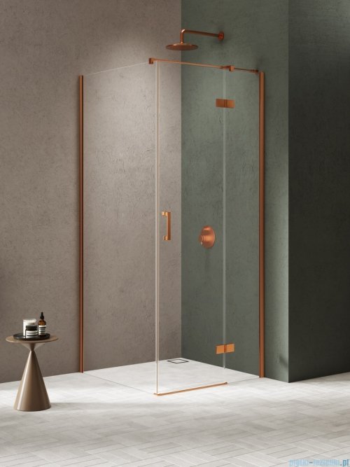 New Trendy Nesta Copper Brushed kabina 80x90x200 cm prawa wspornik równoległy miedź szczotkowana/szkło przejrzyste K-4622