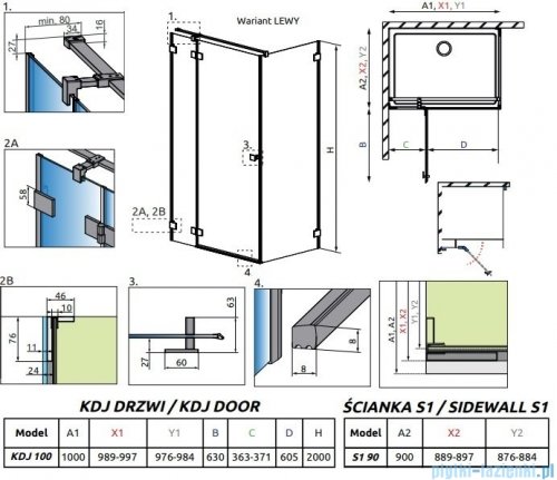 Radaway Essenza Pro Brushed Nickel Kdj kabina 100x90cm lewa szczotkowany nikiel 10097100-91-01L/10098090-01-01