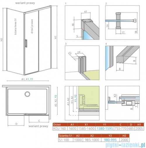 Radaway Idea Kdj Brushed Copper kabina 160x100cm prawa szczotkowana miedź 387046-93-01R/387052-93-01L