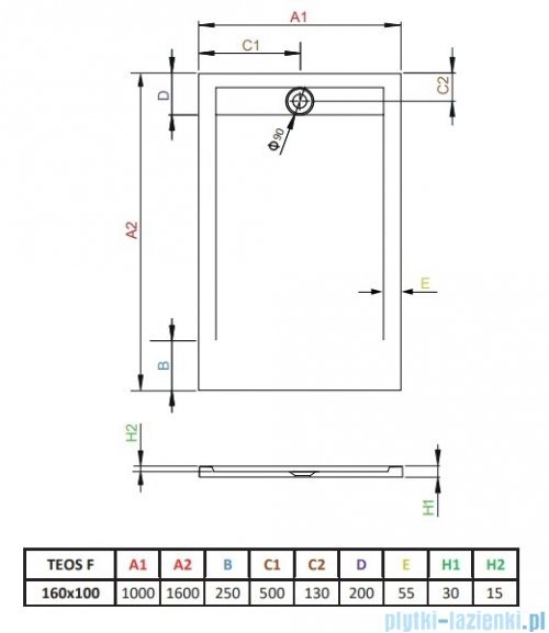 Radaway Teos F brodzik 160x100cm biały HTF160100-04