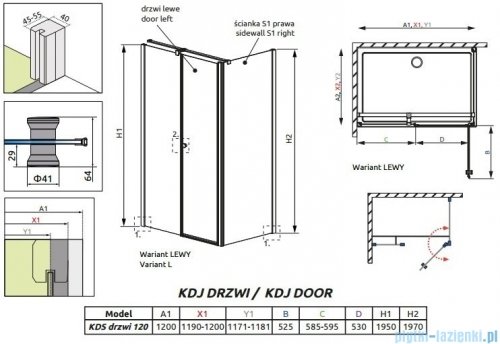 Radaway Eos II KDS Drzwi prysznicowe 120 lewe szkło przejrzyste 3799484-01L