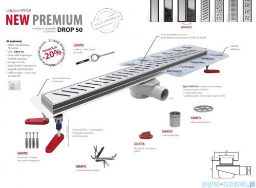 Wiper New Premium Revers Odpływ liniowy z kołnierzem 90 cm syfon drop 50 szlif 500.0255.02.090