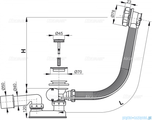 Alcaplast  syfon wannowy automatyczny chrom A55K-100