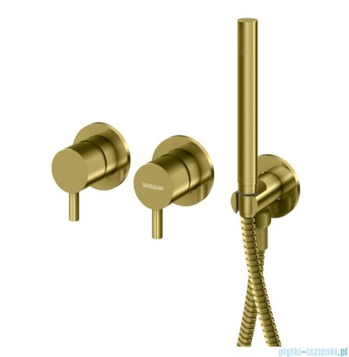 Kohlman Axel Brushed Gold bateria prysznicowo-wannowa podtynkowa z rączką prysznicową złoto szczotkowane QW260AGDB